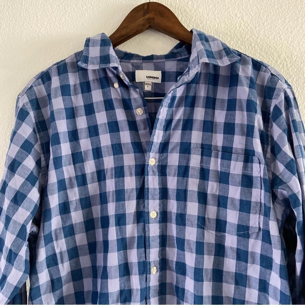 Sonoma Plaid Button Down Shirt Mens Large Classic Long Sleeve Casual Academia - Picture 5 of 12